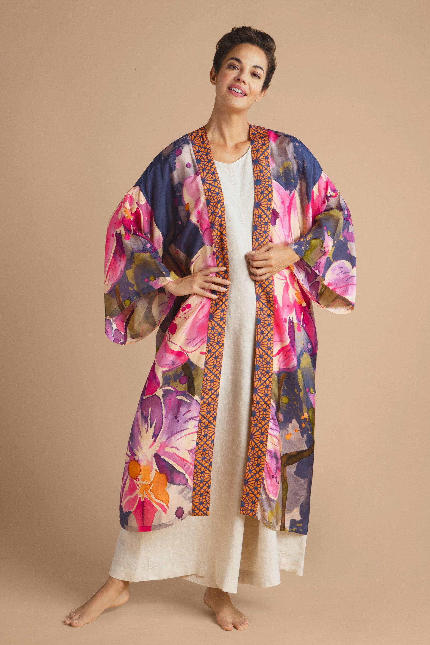 Denim Orchid Kimono Gown