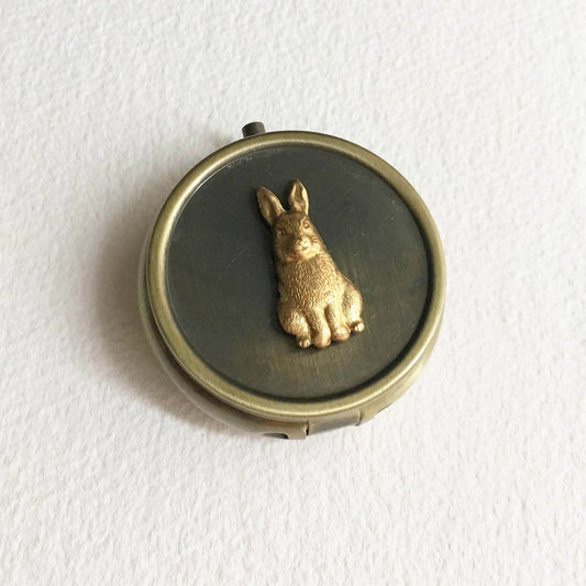 Bronze Pillbox Bunny - Rabbit Pill Box Easter Case Vintage