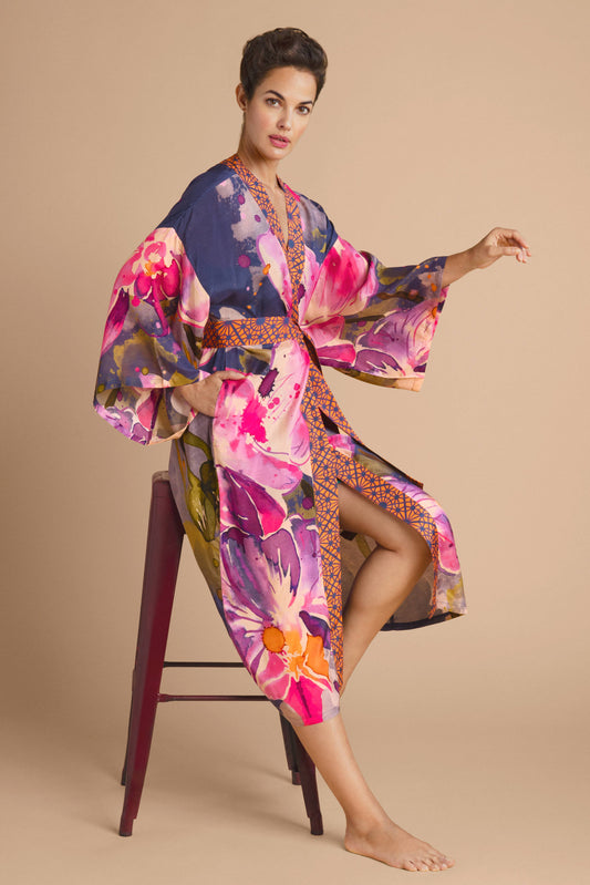 Denim Orchid Kimono Gown
